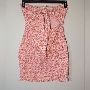 L Lena Strapless Tie Front Smocked Mini Dress